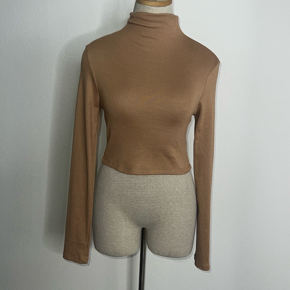 Princess Polly Ribbed Knit Crop Long Sleeve Mock Turtleneck